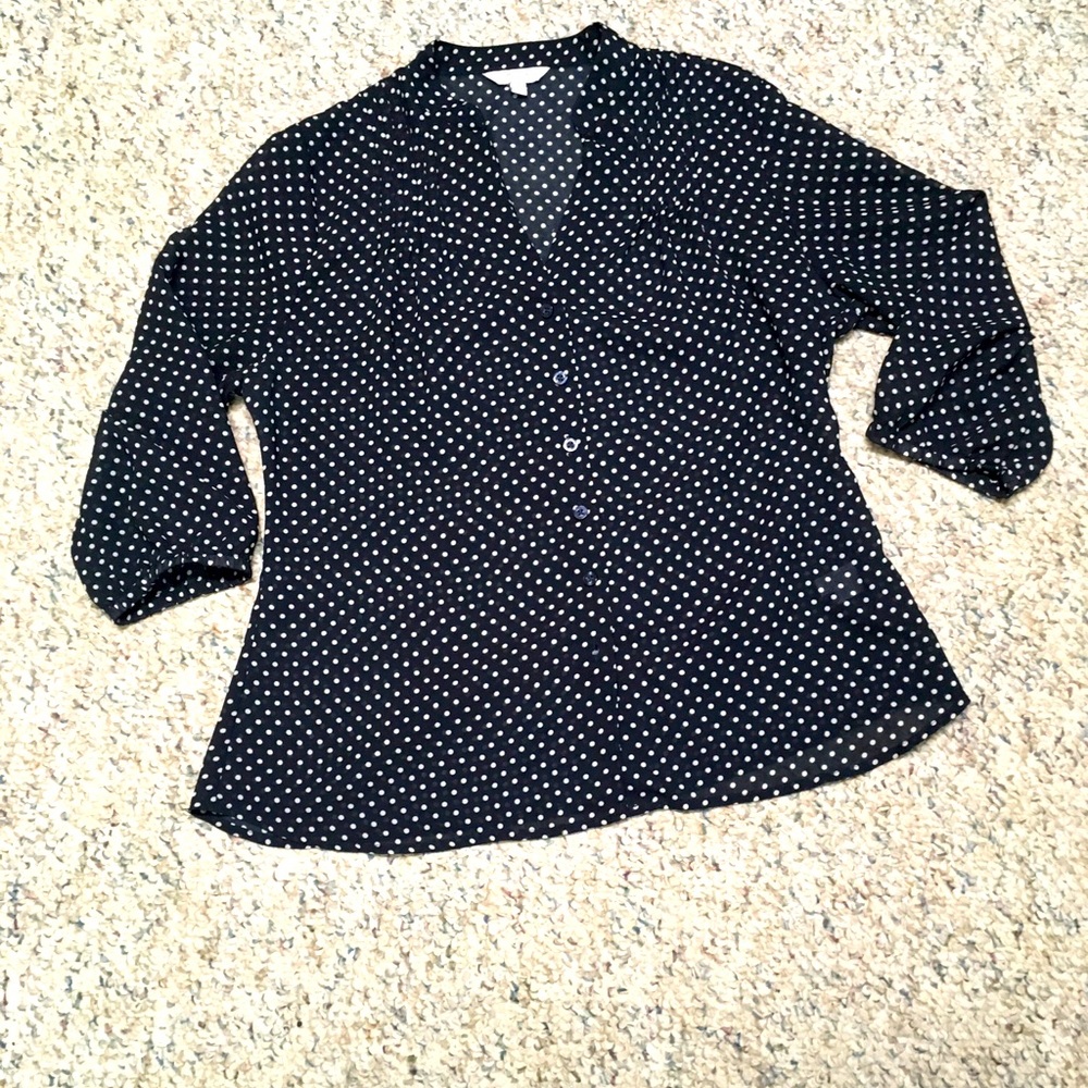 Classic Navy Polkadot Blouse, Size L